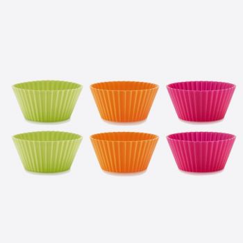 Lékué set of 6 ribbed silicone muffin molds orange; green and pink Ø 7cm H 3.5cm