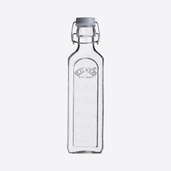 Kilner square glass bottle with grey clip top 600ml