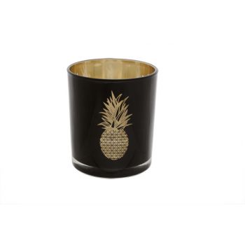 Cosy @ Home Tealightglass Pineapp.black-gold8.5x10cm