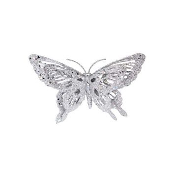 Cosy @ Home Glitter Butterfly W Clip 15x11cm Silver